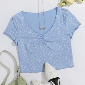 shein V-neck Lettuce Trim Tee